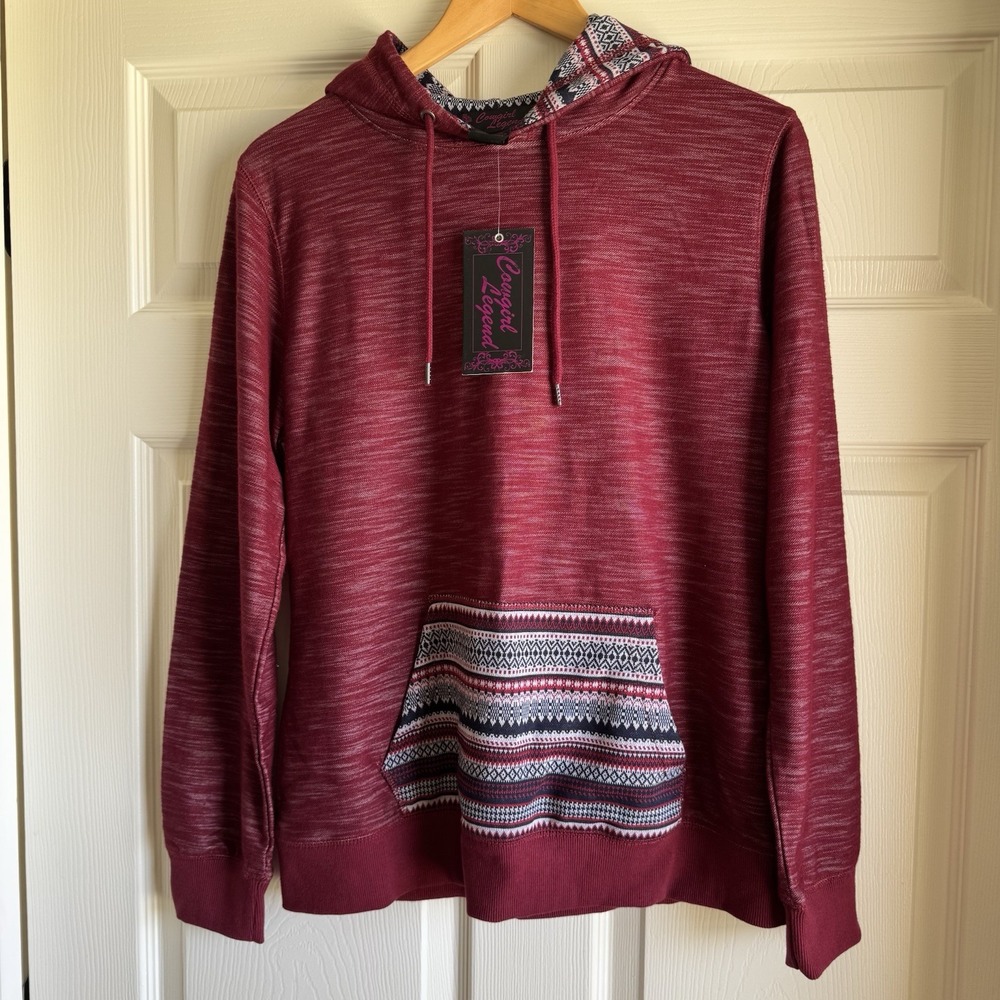 Cowgirl Legends Women's NWT Red Pattern Front Pocket Lightweight Hoodie Size M